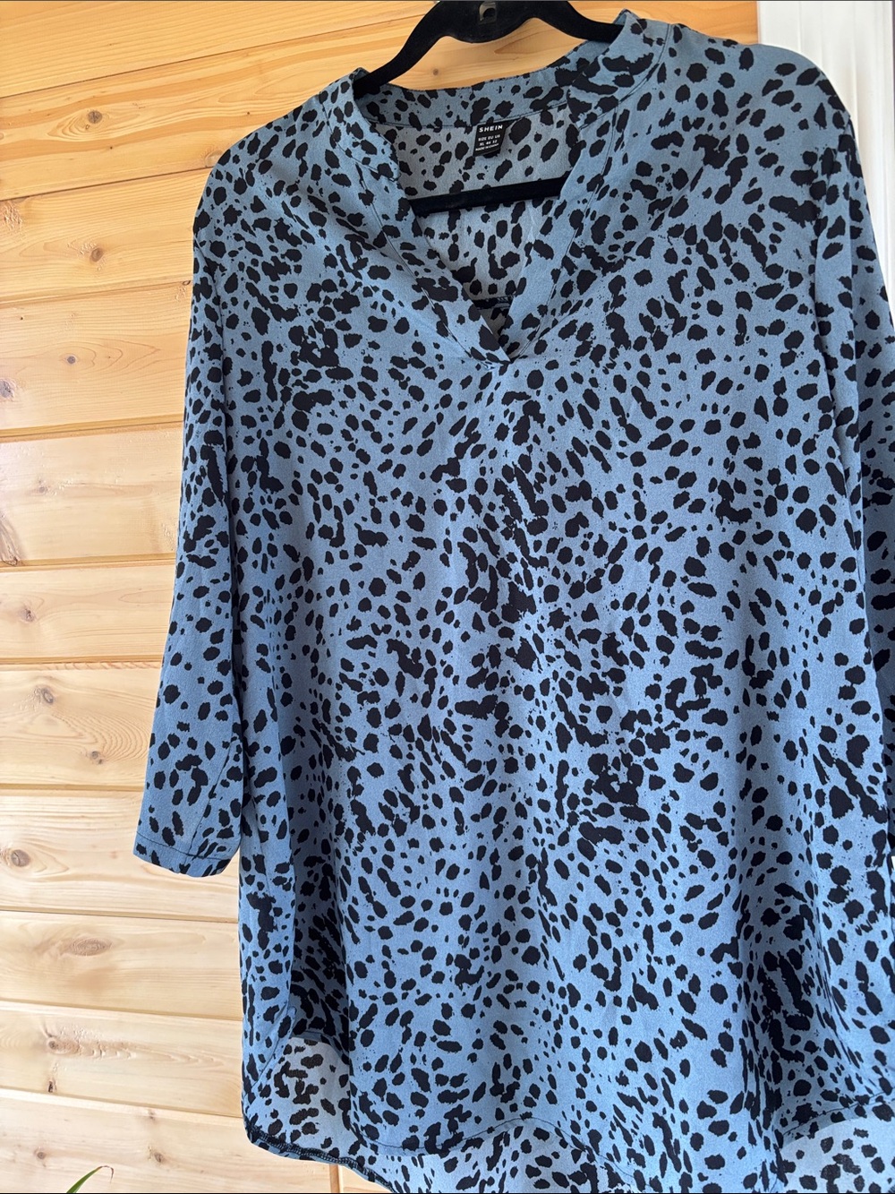 SHEIN Blue V-Neck Tunic with Black Spot Print